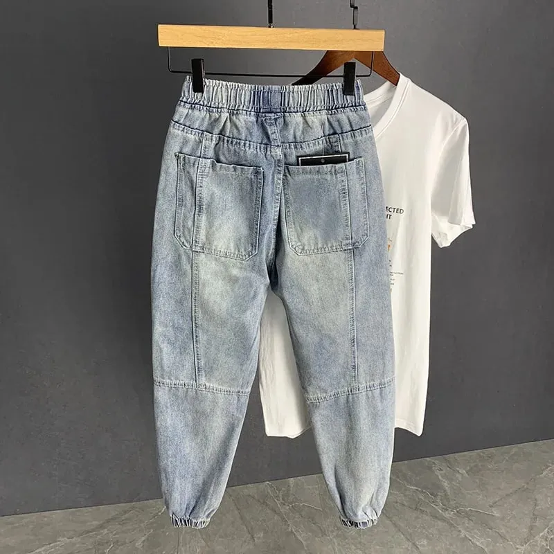 Novo outono de luxo streetwear coreano harajuku estiramento fino sólido denim casual calças lápis calças jeans baggy calças de carga