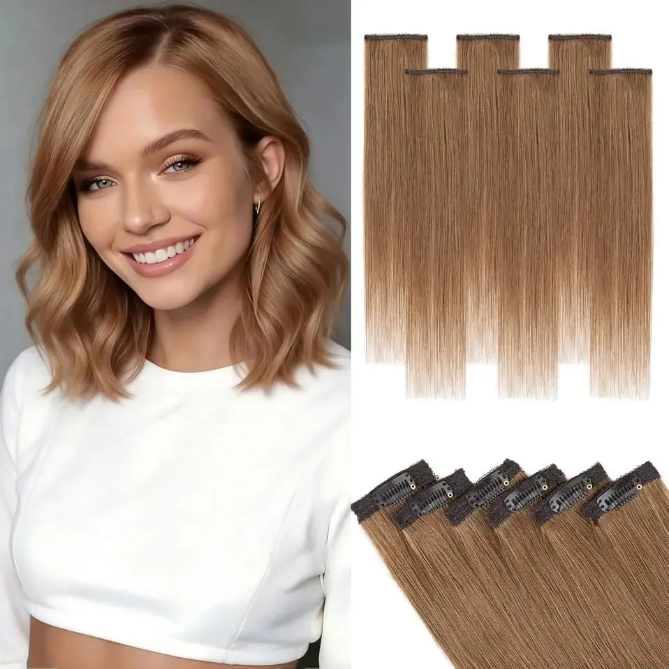 6 Pcs Clip In Human Hair Extensions Single Clip Ins Short Hair Extensions Seamless Straight Highlight Hairpieces for Women — image 13