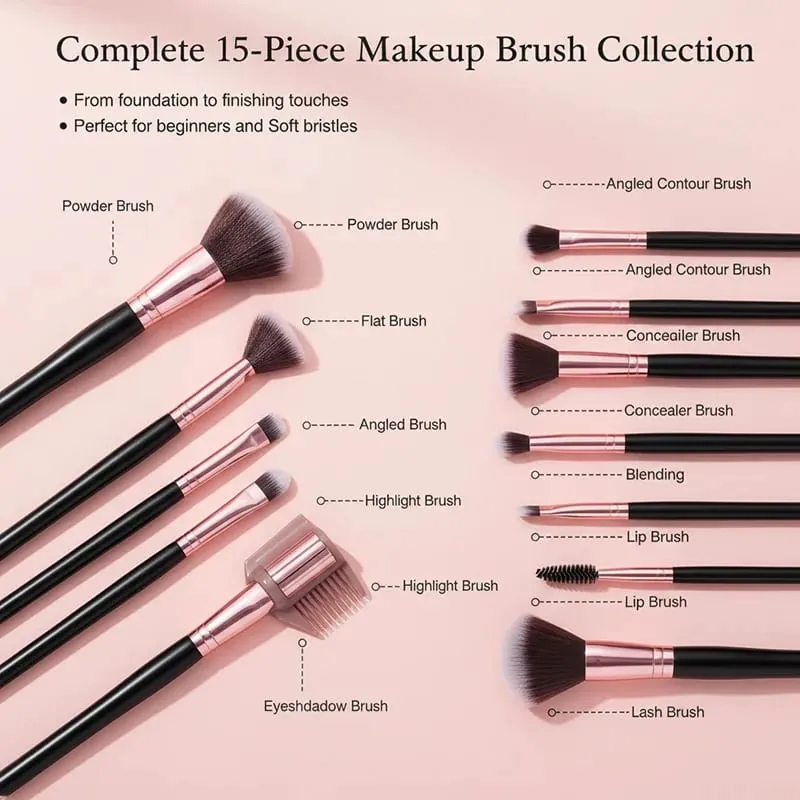 Professional 16PCS Makeup Brushes Set - Soft Fluffy Bristles for Eye Shadow Foundation Premium Leather Case Luxe Textured Cosmet — image 2