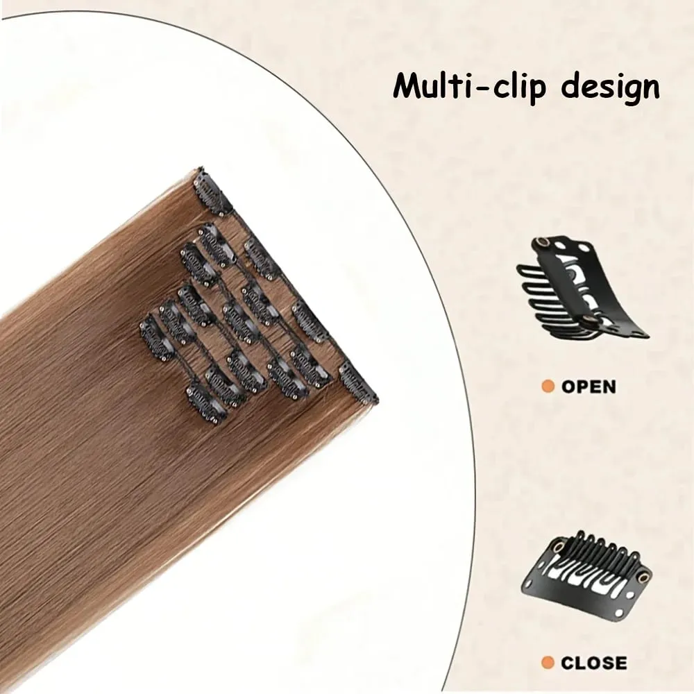 26-inch Light Brown Straight Synthetic Fiber Hair Extensions Multi-Clip Long Hair Extensions (6pcs) for Women — image 3