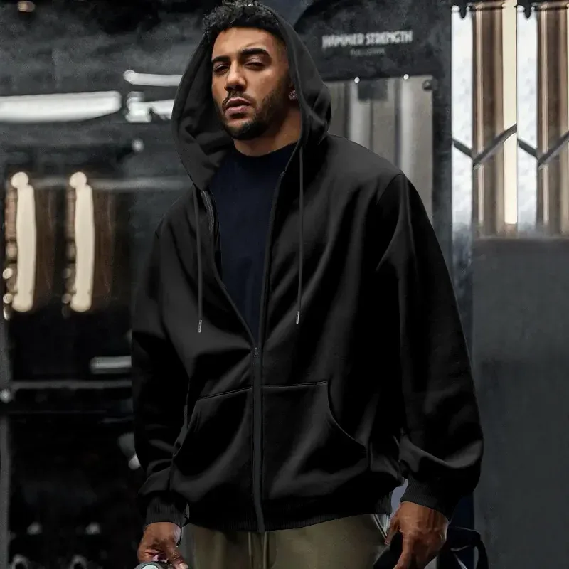 New 2026 Men's Autumn Casual Solid Long Sleeve Zipper Hooded Sweatshirt Coat Male Fashion Outdoors Sportswear Hoodies Jackets — image 3