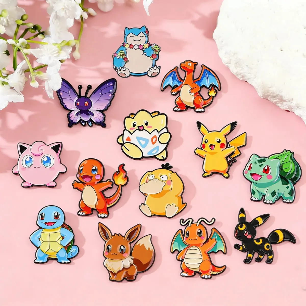 Random 7Pcs Anime Pokemon Monsters Enamel Pins Creative Elf Pikachu Psyduck Bulbasaur Squirtle Brooch Lapel Badge Cosplay Gift — image 1