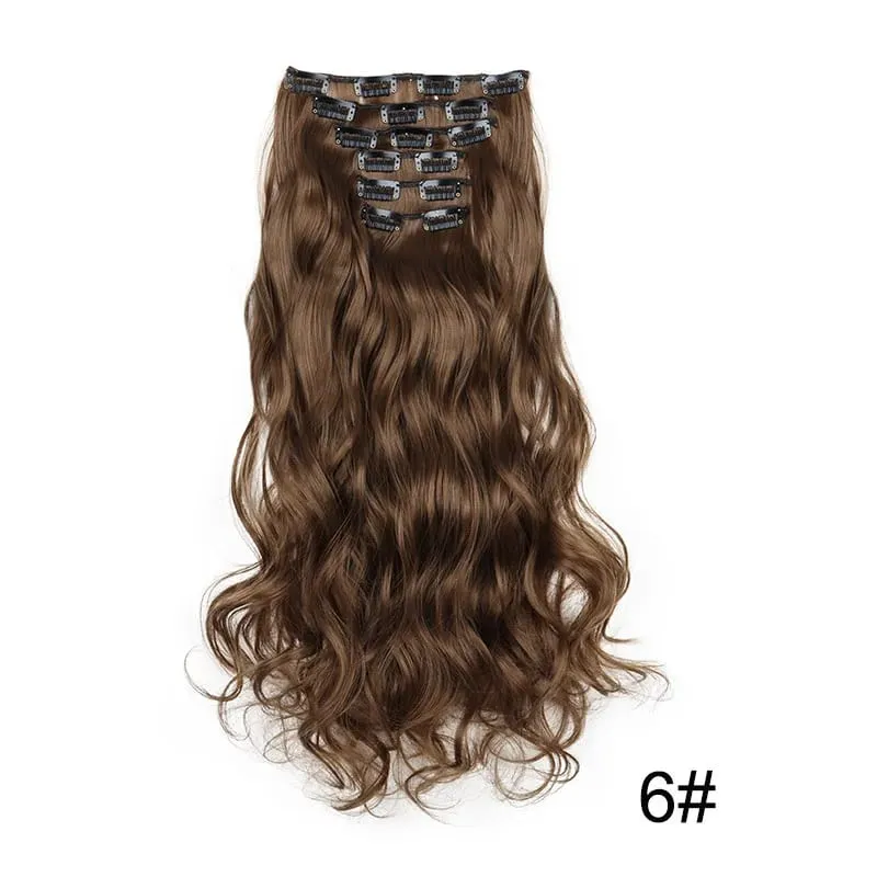 24 Inch Synthetic Clip in Hair Extensions Long Straight Heat Resistant Fiber Hairpiece for Party Cosplay Daily Wear Blonde Black