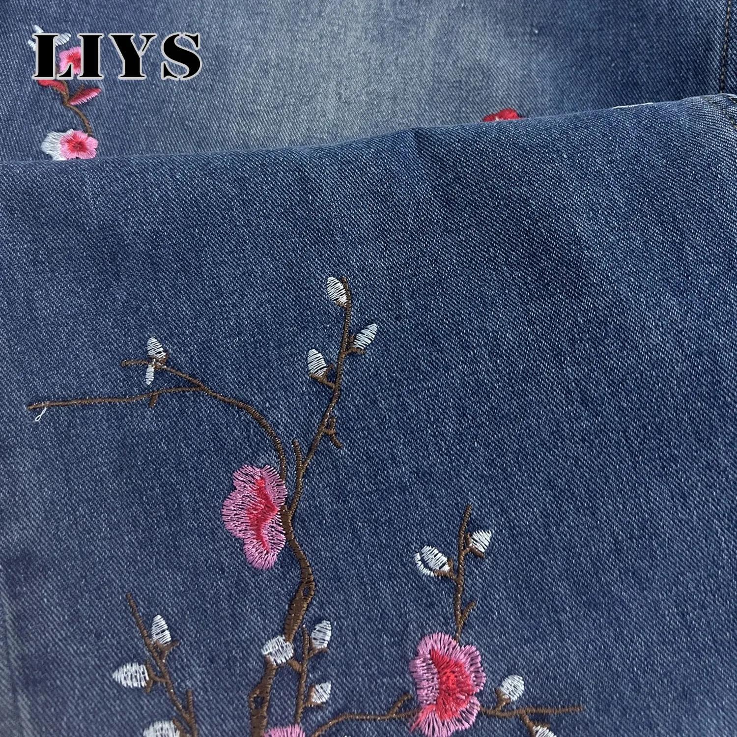 Men's Retor Plum Blossom Embroidered Baggy Jeans Blue Washed Wide Leg Denim Streetwear Casual Denim Pants Unisex — image 6