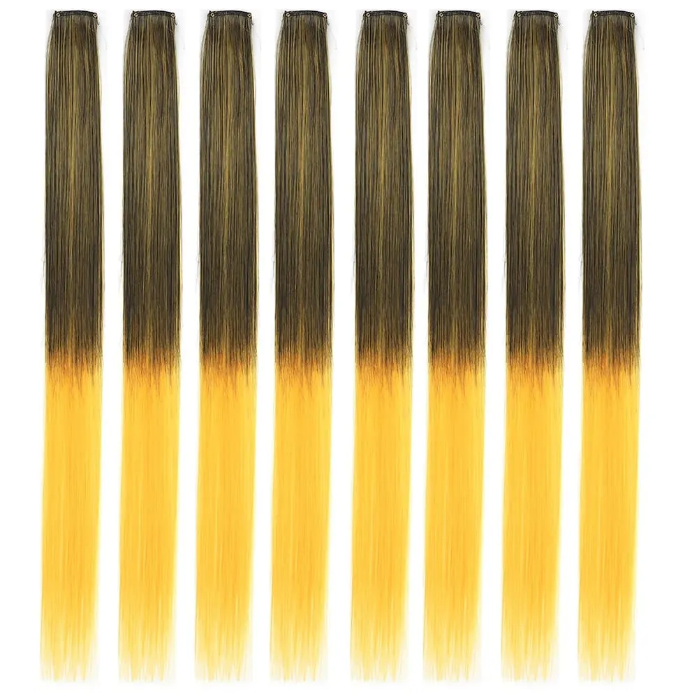 8pcs/pack Colored Party Highlights Clip in Hair Extensions for Girls 22 inches Multi-colors Straight Hair Synthetic Hairpieces — image 9