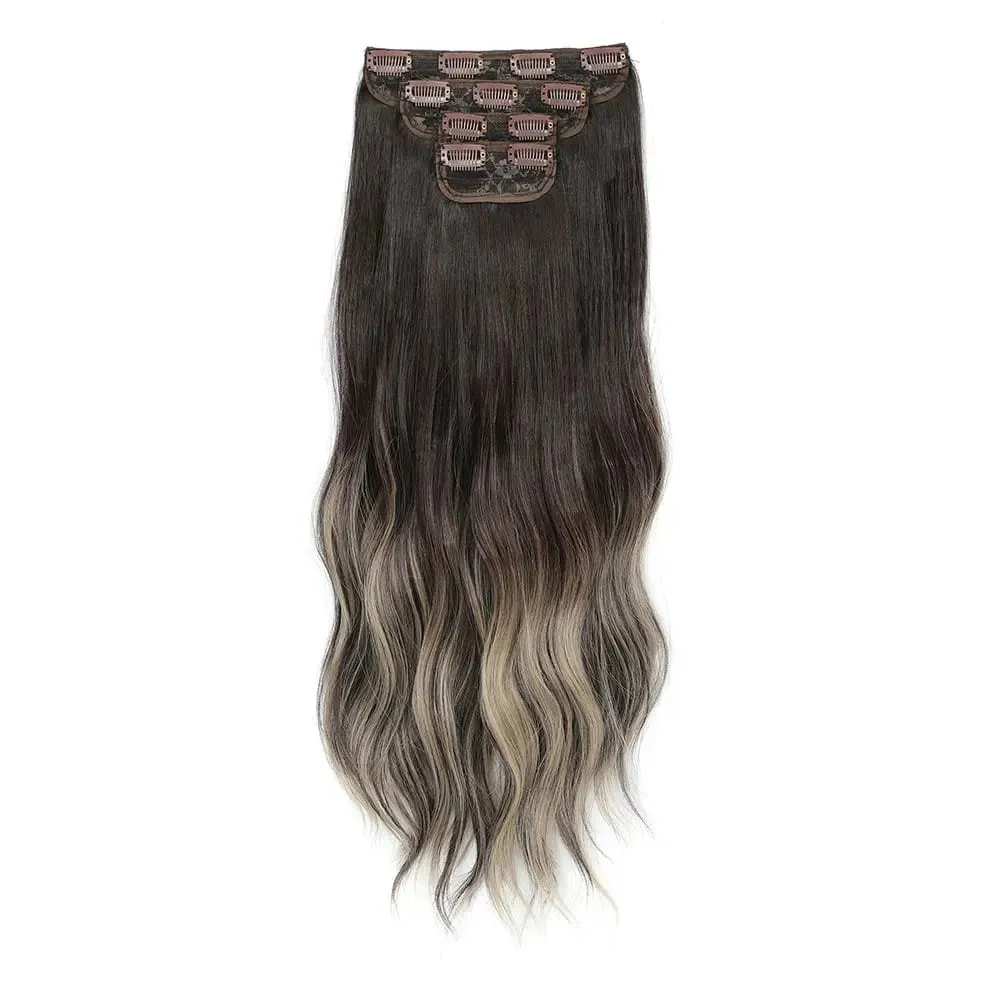 4Pcs/Set 11 Clips 22 Inches 220g Beach Waves Clip in Hair Extensions Sandy Blonde Champagne Heat Resistant Synthetic Hairpiece — image 21