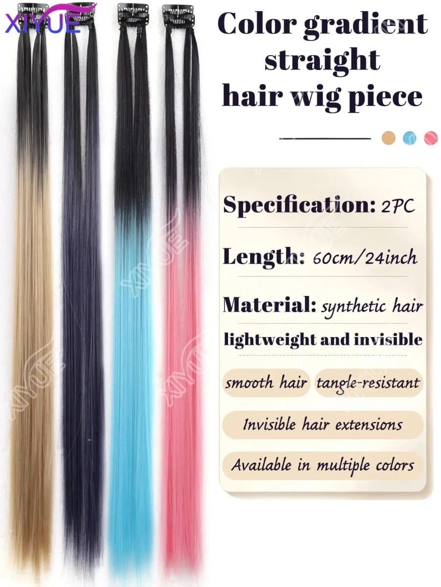 XY Hair Extensions 2pcs/pack Straight Extensions Multi-Colors Highlights Synthetic Hair Rainbow Hairpieces for Girls Halloween — image 3