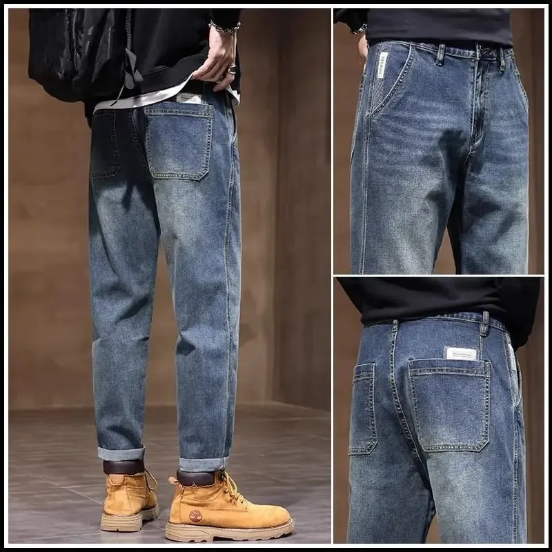 Spring Summer New Retro Men's Jeans Straight Leg Elastic Casual Versatile Classic Mid-Rise Long Pants Comfortable Fit — image 14