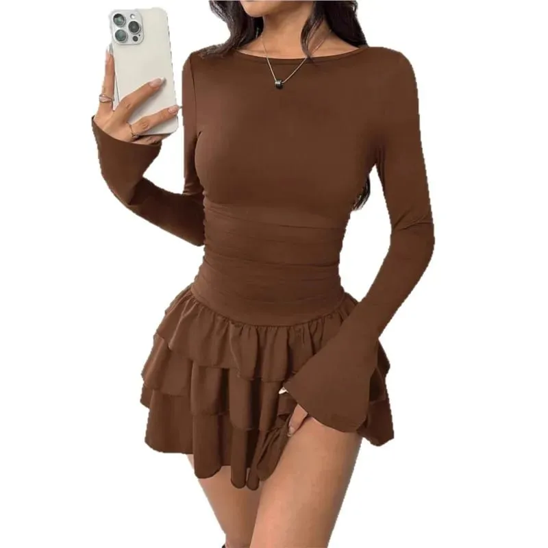 Temperament Dresses 2025 Woman Mini vestidos Simple Style Elegant French Bodycon Slim Pleated Fashion Long Sleeve Commuting Sexy — image 6
