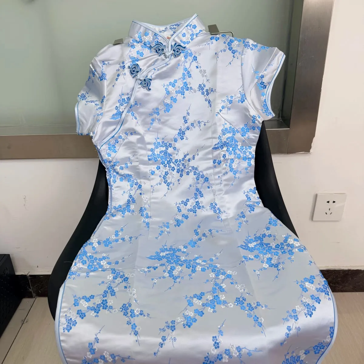 Black Traditional Chinese Women Qipao Dress Sexy Short Mini Cheongsam Handmade Button Flower Malaking Sukat 3XL 4XL 5XL 6XL