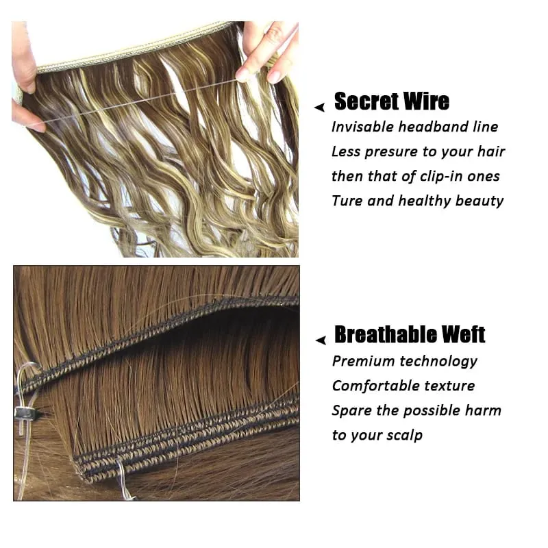 One Piece Ombre Color Hair Extension Women's Hairpiece Wavy & Straight Invisible Wire Secret Fish Line No Clips Synthetic Hair