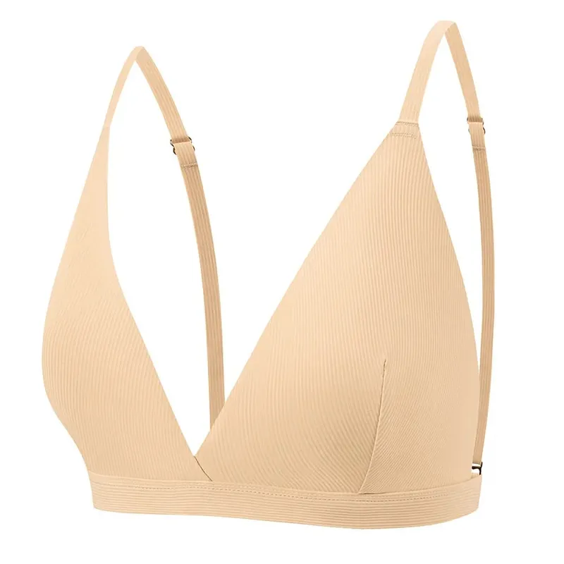 Sutiã sem aro sem costura feminino com nervuras triângulo copo cuecas conjunto roupa interior feminino conjunto lingerie sexy