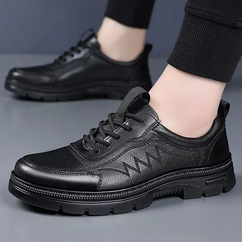 Spring Autumn New Business Leather Shoes for Men Lace Designer Fashion Casual Platform Shoes Male Solid Color Elegant Shoe Man — image 3