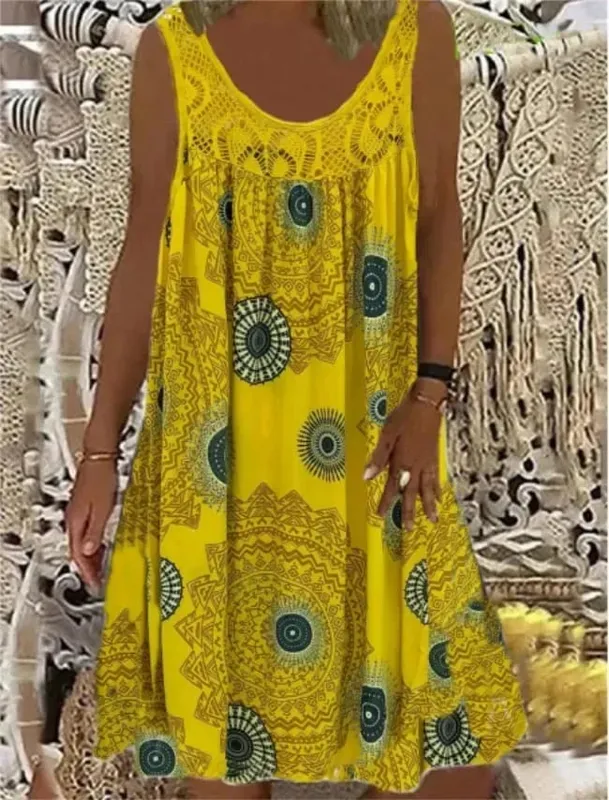 Damen-S-5XL-Größe, digital bedruckt, schulterfrei, sexy Leibchen, locker sitzendes Kleid, Spitze, Freizeitkleid, Sommerkleid