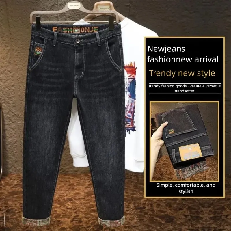 New Men's Slim Fit Jeans High-quality Pants Classic Blue Gray Black Casual and Simple — image 9