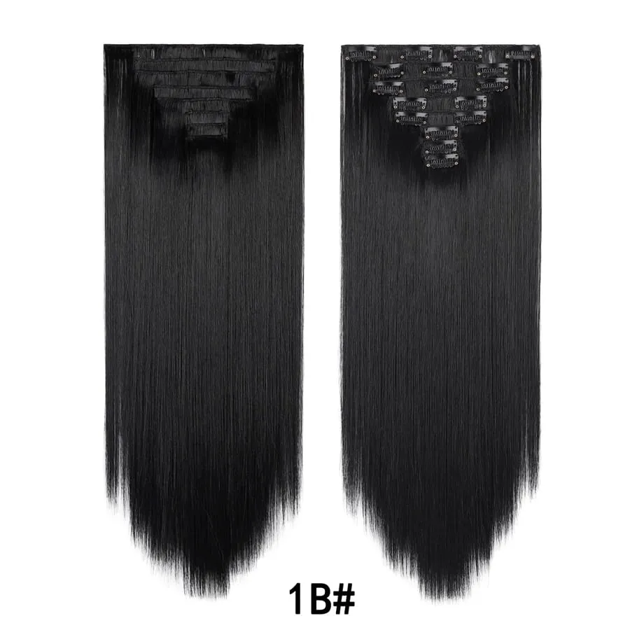 24 Inch 8Pcs Clip in Hair Extensions Long Straight Hair Extensions Soft Synthetic Hairpieces for Women Daily Fashion Hairstyle