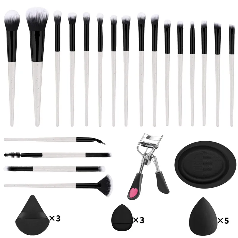 33Pcs Makeup Tool Kit 20 Makeup Brushes na May Powder Puff Cleaning Bowl Eyelash Curler Full Face Eye Makeup Set