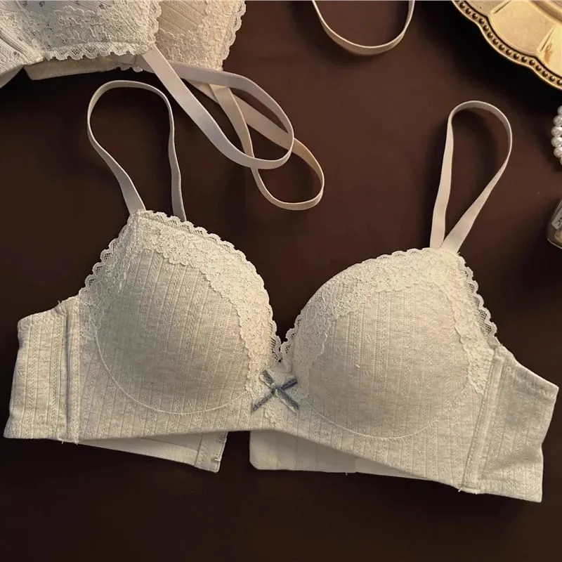Sexy Lace Floral Bra Set Comfortable Non-steel Ring Beauty Back Small Breasts Gathered Up Support Anti-sagging Teenage Bra Set — image 9