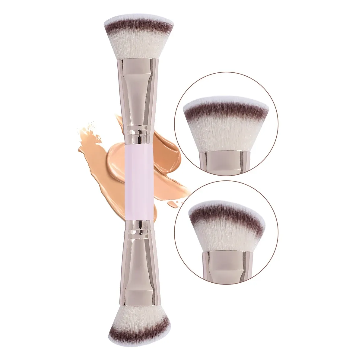 Double Head Makeup Brushes 2 In 1 Flat/Angled Foundation Concealer Contour Brush para sa Blending Loose Powder Liquid Cream