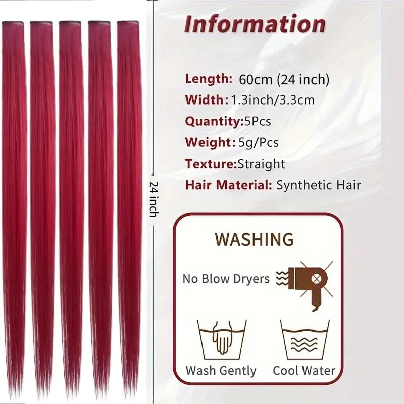 5 Color Clip Style Hair Extensions 24 Inch Straight Hair Extensions Clip Style Synthetic Heat-Resistant Curly Hair Extensions — image 2