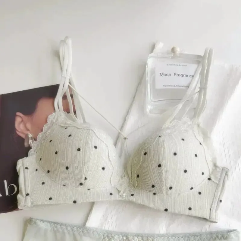 Hot Sale 2026 Sexy Polka Dot Lingerie Set Push Up Small Bust Enhance Side Support Anti Sagging Thin Straps Beautiful Back Bra