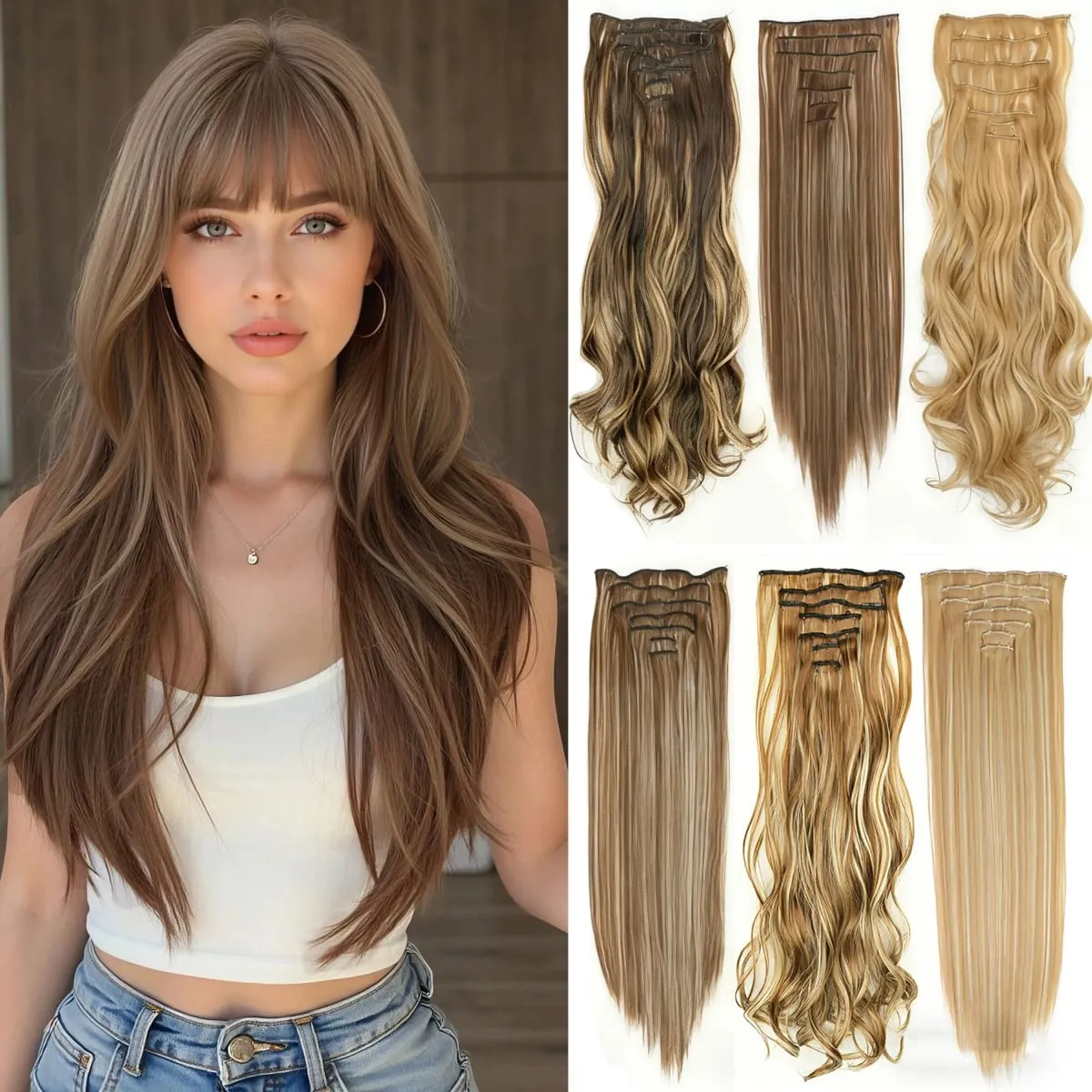Clip in Hair Extensions for Women 22 Inches Long Wavy Curly Hair Extension Full Head Synthetic Hair Extension Hairpieces — image 2