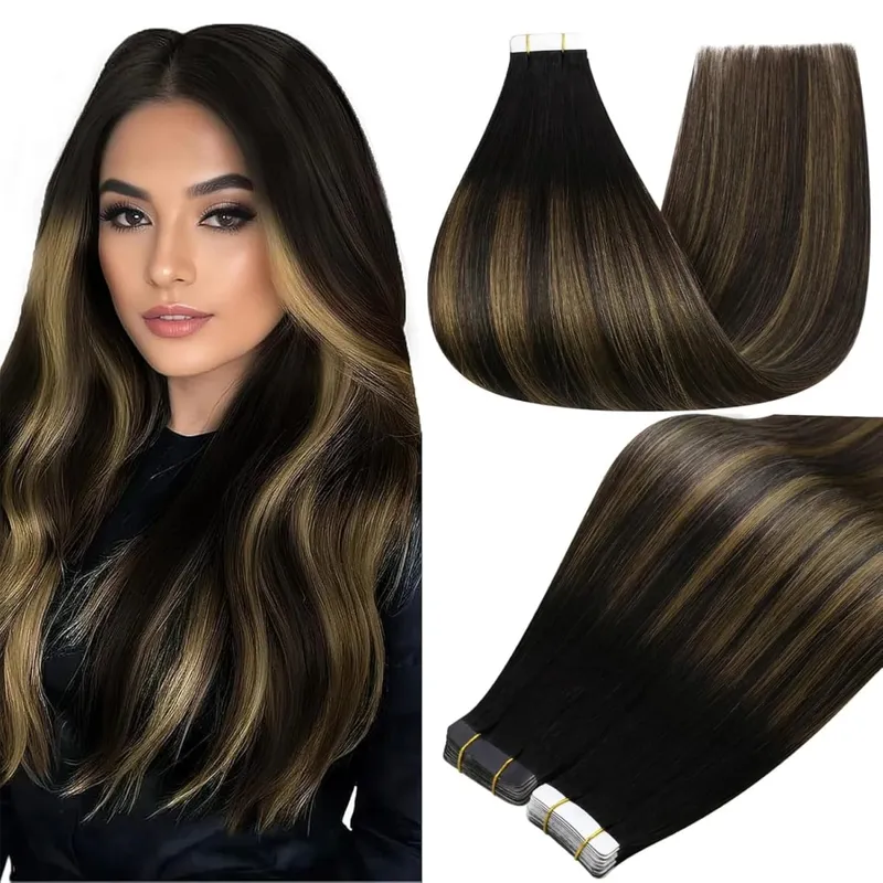 Full Shine Tape in Hair Extensions Balayage Tape ins Human Hair Extensions 20Pcs 50G Ombre Seamless Remy Skin Weft Hair — image 9