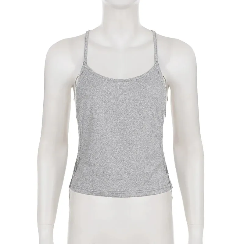 Y2K Women Backless Tank Top U‑Neck Metal Chain Cutout Sides Spaghetti Strap Sleeveless Slim Party Streetwear Camisole — image 5