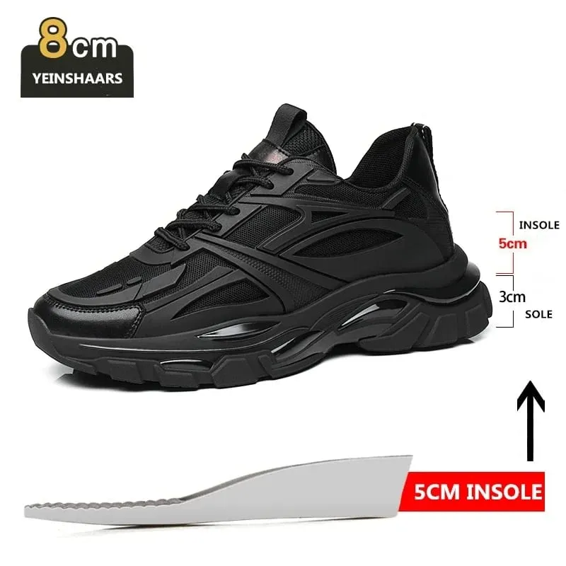 Four Seasons Thick and height-increasing sports shoes men's genuine leather mesh casual men's shoes trendy shoes