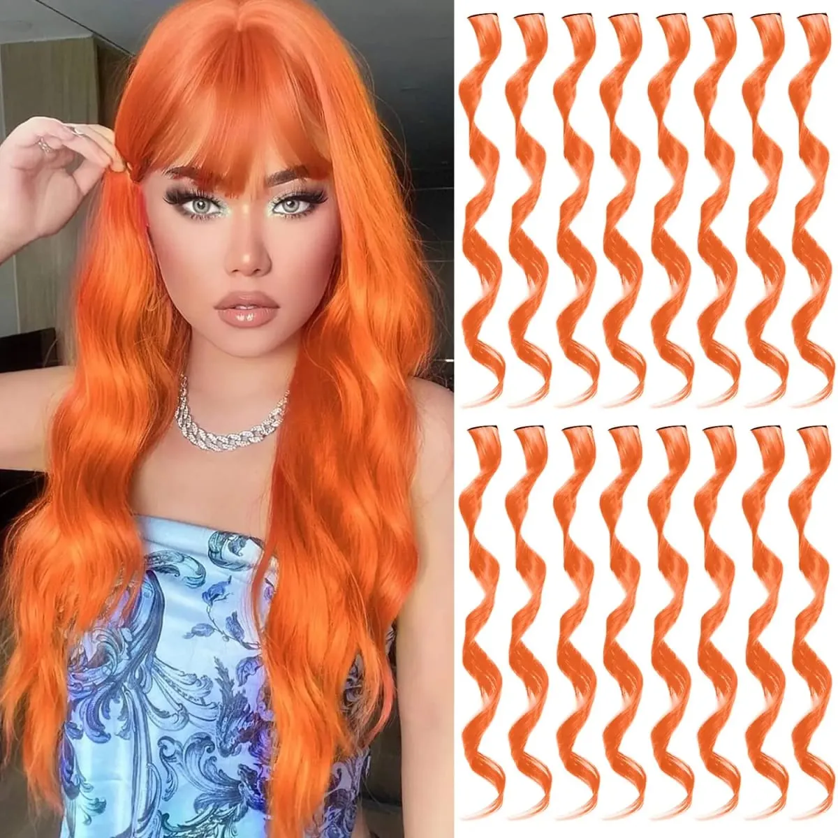 6 Pcs Black Hair Extensions 22 Inch Curly Wavy Colored Hair Colorful Clip in Extensions Highlight Party for Kids Girls Synthetic — image 9