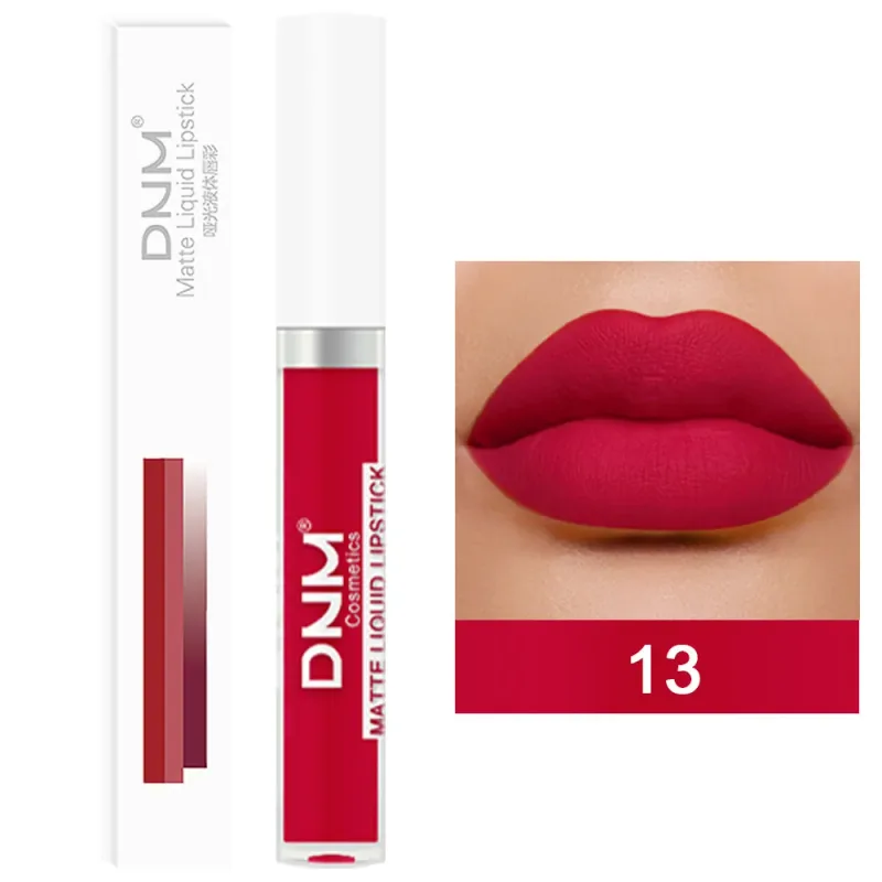 DNM 19 Färg Matt sammet flytande läppstift Vattenfast Håller Ej lätt att bleka Lipgloss Makeup Lila Röd Nude Lip Tint Kosmetika