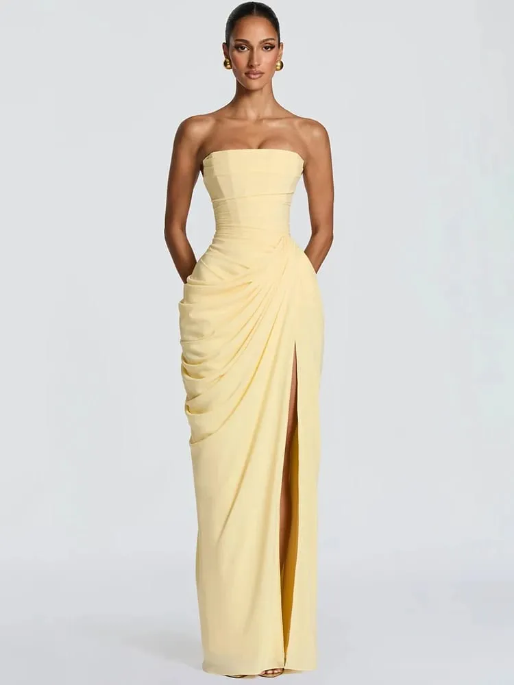 Mozision Chiffon Off-shoulder Strapless Sexy Maxi Dress Women Elegant Sleeveless Backless High Split Ruched Club Party Dress — image 2