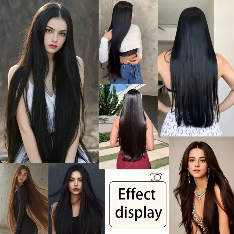 Synthetic 32Inch/40Inch Super Long Straight Clip In Hair Extensions Heat Resistant Hairpiece for Women Daily Party Use — image 7