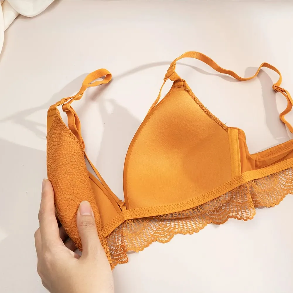 Women Wireless Lace Bra Briefs Set Adjustable Thin Straps Soft Breathable Daily Lingerie Suit 3 Colors Available
