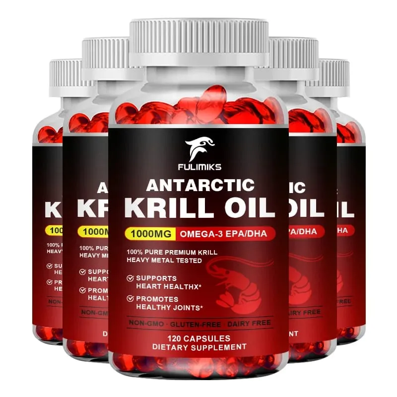 Pure Antarctic Krill Oil Supplement 1000mg Omega-3 with EPA/DHA Supports Heart Brain & Joints Health for Adults