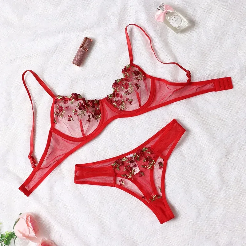 Purple Fancy Lingerie Set Women Embroidered Flower Bra and Panty Underwear Female Outfits — image 10