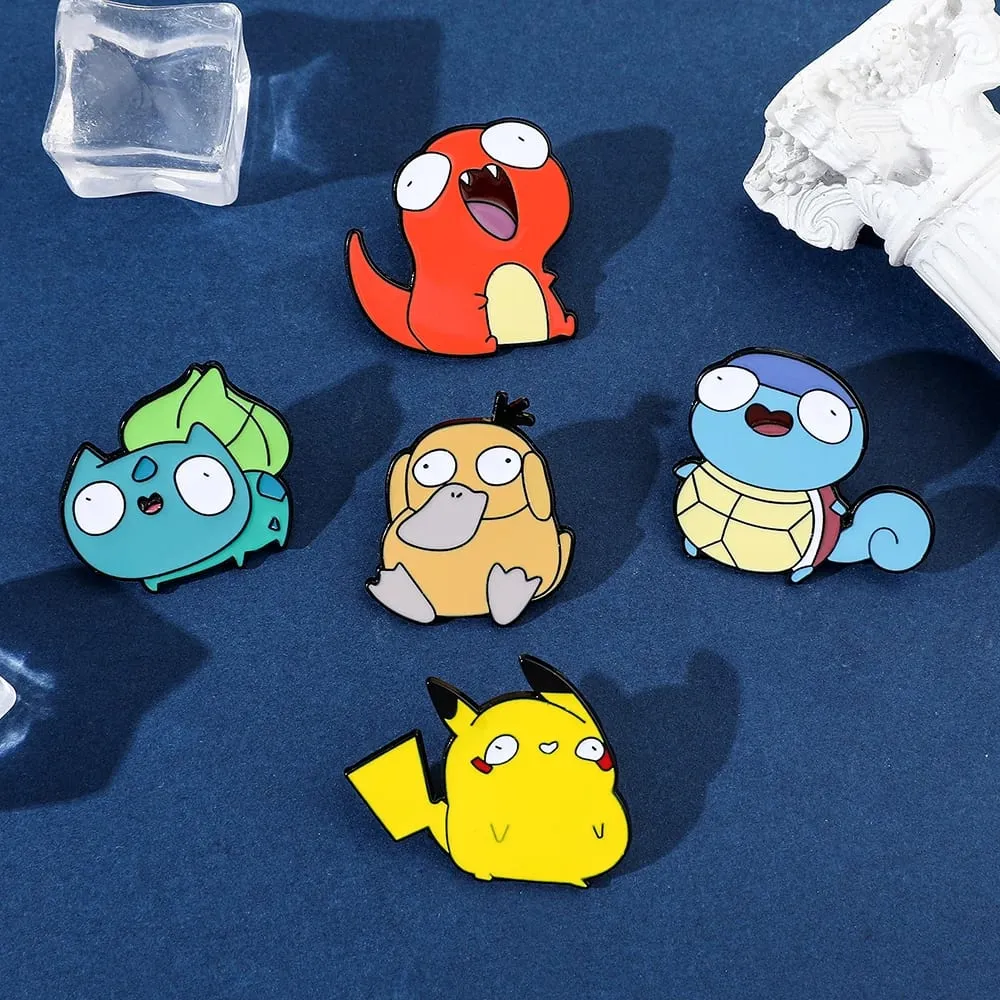 Anime esmalte pino engraçado dos desenhos animados figura pikachu squirtle psyduck metal emblema broche jaqueta jeans lapela pino brinquedo acessórios — image 4