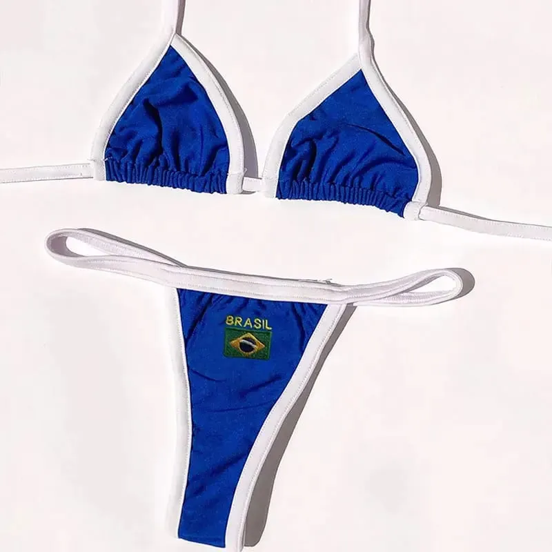 2026 New Summer Embroidery Lingerie Set Sexy Sports Style Bra & Thong Panties Brazilian Bikini Split Underwear Suit — image 1