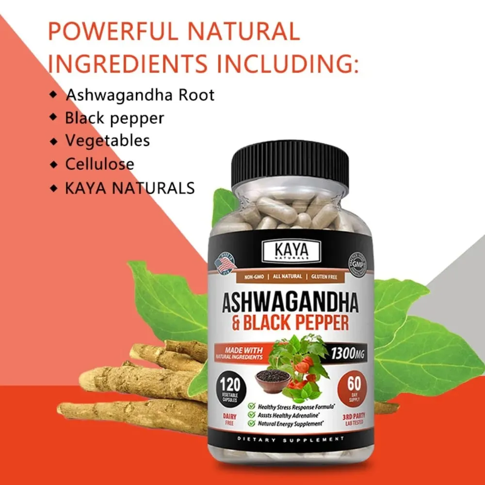 Organic Ashwagandha 1300mg 120 Count Capsules for Stress Relief Anti-Anxiety Mood Support Brain Health — image 6