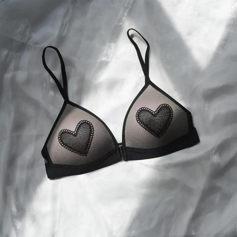Red Lingerie Set Wireless Front Hook Bra French Triangle Thin Cup Embroidery Bra Set For Festival Soft Comfortable Daily Use — image 5