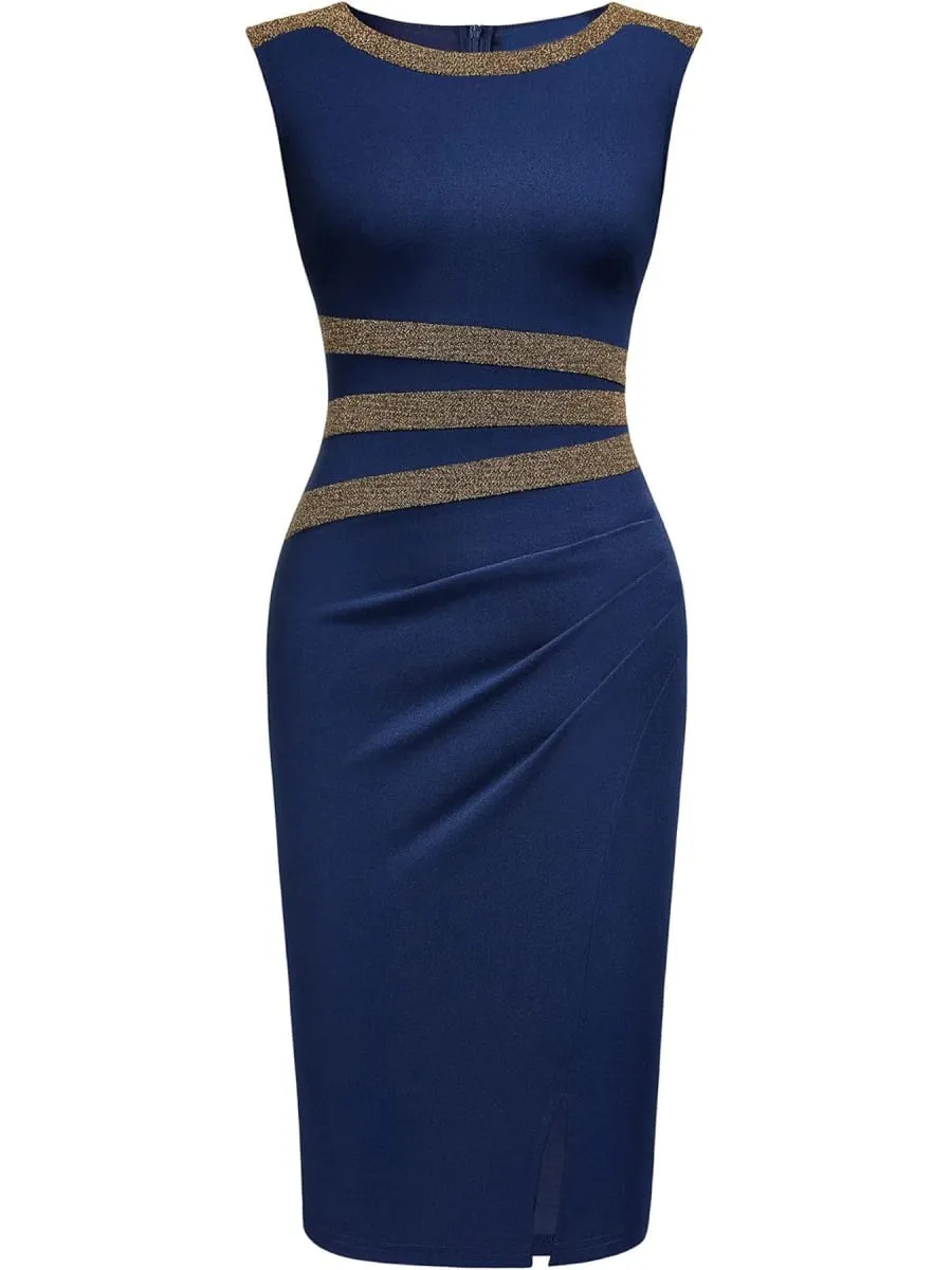 Womens Elegant Sleeveless Split Work Office Knee Length Vintage Business Casual Party Pencil Bodycon Sheath Dress — image 5