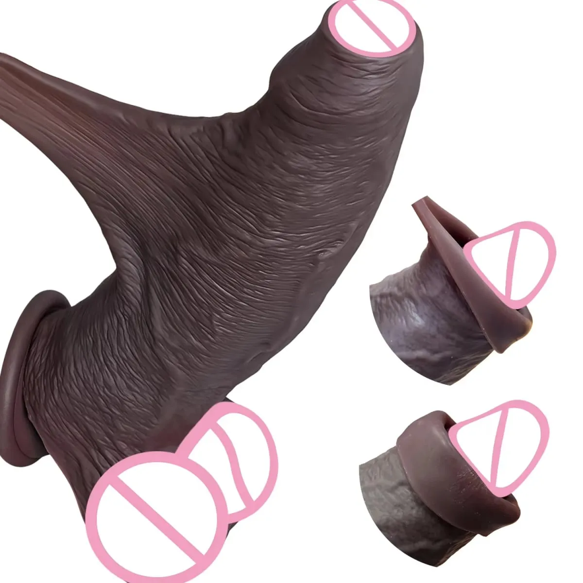 Realistic Silicone Dildo Black Soft Penis Sliding Foreskin Cock Male Genitals Vaginal Masturbation Suction Cup Dick Anal Sex Toy — image 1
