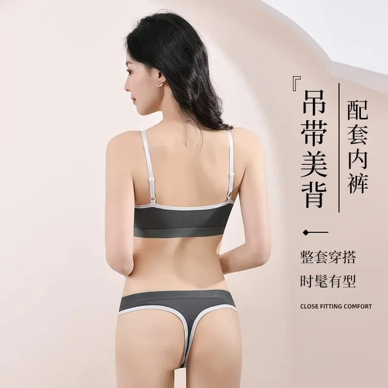Women's Contrast Color Bra and Panty Set Deep V Strap Back Lingerie 2026 — image 4