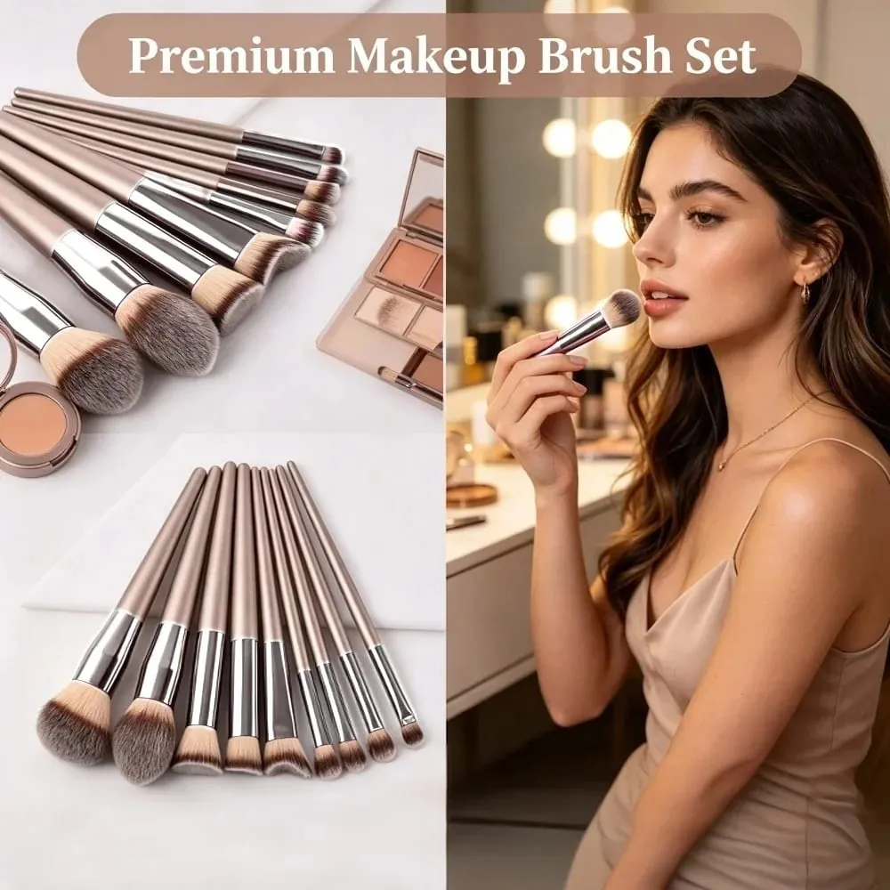 10 Makeup Brush Set Professional Foundation Concealer Powder Eyeshadow Blush Brush Blending Cosmetic Beauty Tool for Face & Eye — image 2