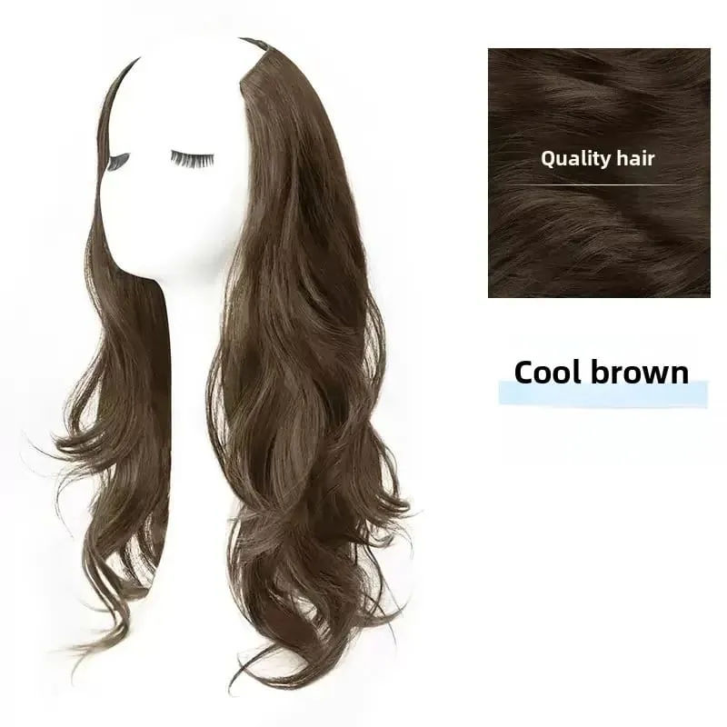 Synthetic Women Long Curly Invisible Seamless V-shaped Wig Simulated Increase Volume Fluffy High-level One-piece Hair Extension — image 6