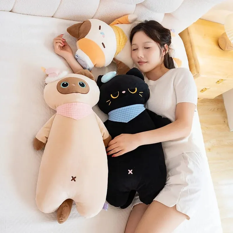 58cm Cute Sweet Dream Good Night Cat Throw Pillow Three Flowers Siam Coal Briquette Cat Doll Soft Stuffed Friend Gift — image 8