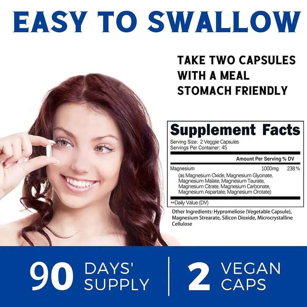 Magnezyum Kompleksi Takviyesi | 1000mg Magnezyum Glisinat Malat Sitrat | 8 Elementli Şelatlı Formül | Vegan GDO'suz 90 C — image 6