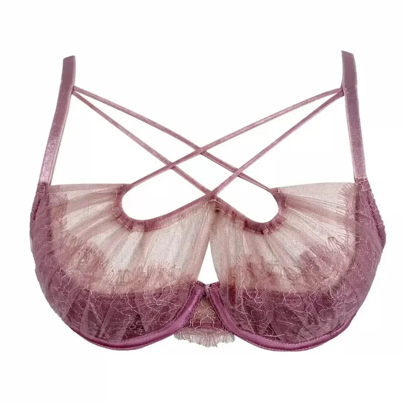 French Romantic Cross Layered Mesh Camisole Padded Bra Women Christmas Sexy Sheer Sleeveless Tank Top Intimate Lingerie Vest