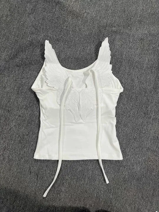 White Angle Wings Embroidered Camis Y2K Sexy Sleeveless Backless Bow-Tie Straps Slim Vest Woman Summer Tank Top — image 7