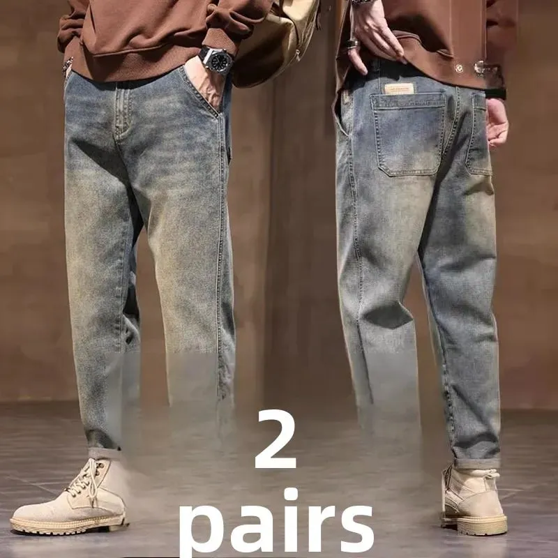 Spring Summer New Retro Men's Jeans Straight Leg Elastic Casual Versatile Classic Mid-Rise Long Pants Comfortable Fit — image 3